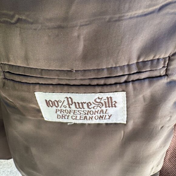 Bert Pulitzer Signature Collection Vintage Mens Brown Pure Silk Blazer Jacket 46 - Picture 5 of 10